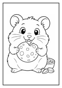 Kleurplaat van een schattige hamster die een klein karretje vol zaadjes duwt