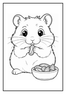 Schattige Roborovski hamster die uit een schuilhuis piekert, omringd door zonnebloempitten