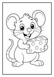 Vrolijke muis kleurplaat met een muis die een vlag omhoog trekt