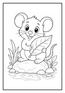 Vrolijke rat die een gevallen appel eet in een bos met bladeren en natuur om zich heen