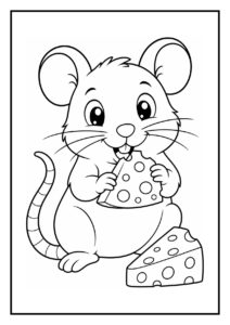 Kleurplaat van een witte rat die zijn snuit wast, schattig en eenvoudig getekend.