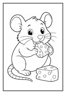 Kleurplaat van een witte rat die over een dikke tak balanceert.