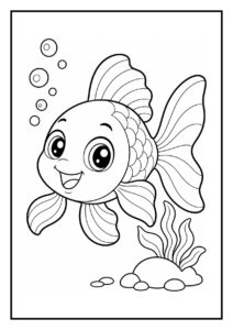 Baby goudvis duikt onder een waterplant door