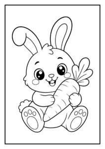 Schattig konijn dat blij een wortel vasthoudt en door een hoepel springt