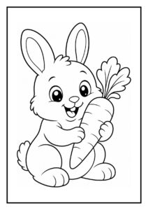Kleurplaat van een schattig dwergkonijn dat vrolijk door een hoepel springt