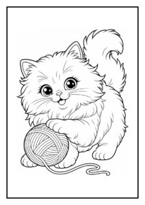 Schattige kat die zich verstopt in een mand en speelt met een bol wol