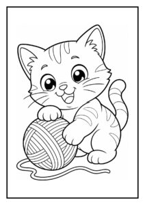 Kleurplaat van een schattige kat die speelt met een speelgoedmuis