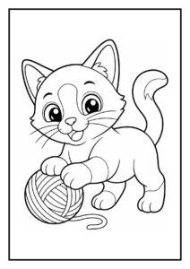 Leuke kleurplaat van een speelse Siamees kitten die jaagt op een viskom